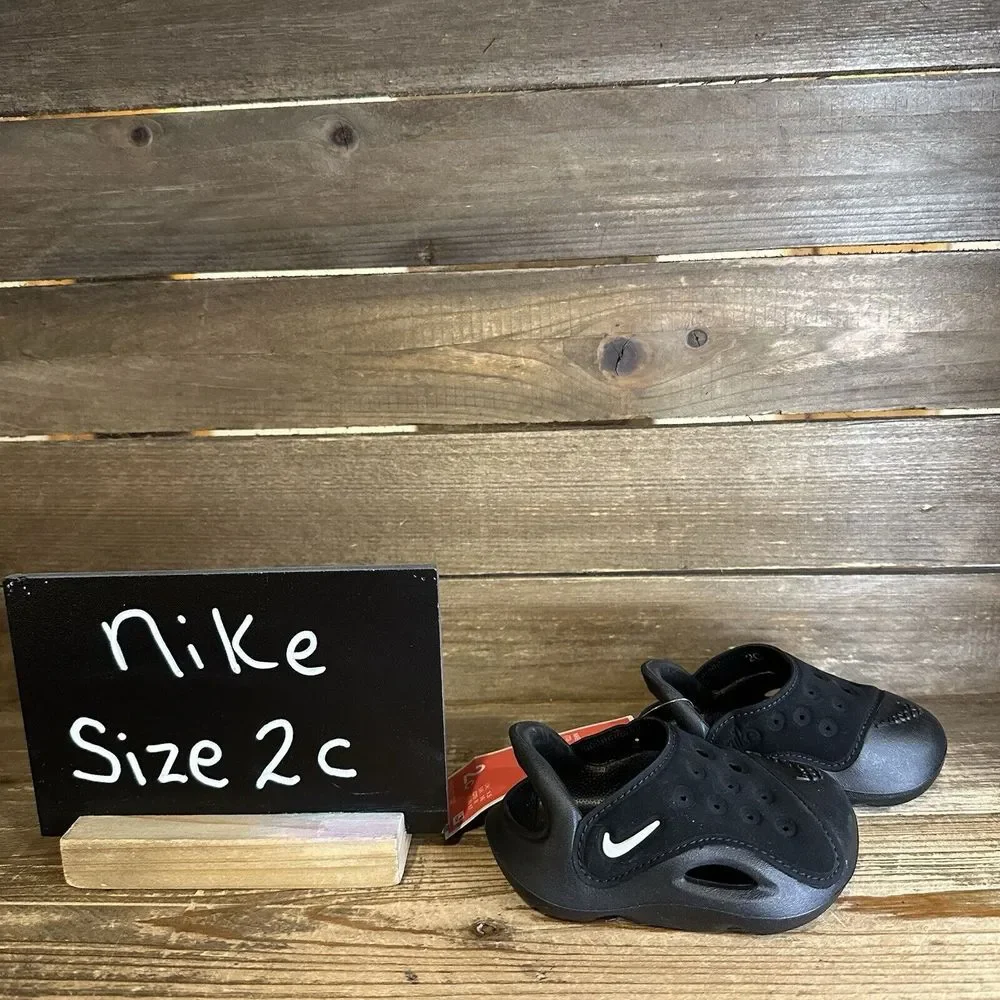 New $55 Infant Nike Aqua Swoosh Water/Land‎ Black Shoes Sandals Size 2C